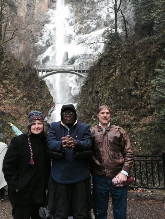 With friends at Multnomah Falls, 2014.