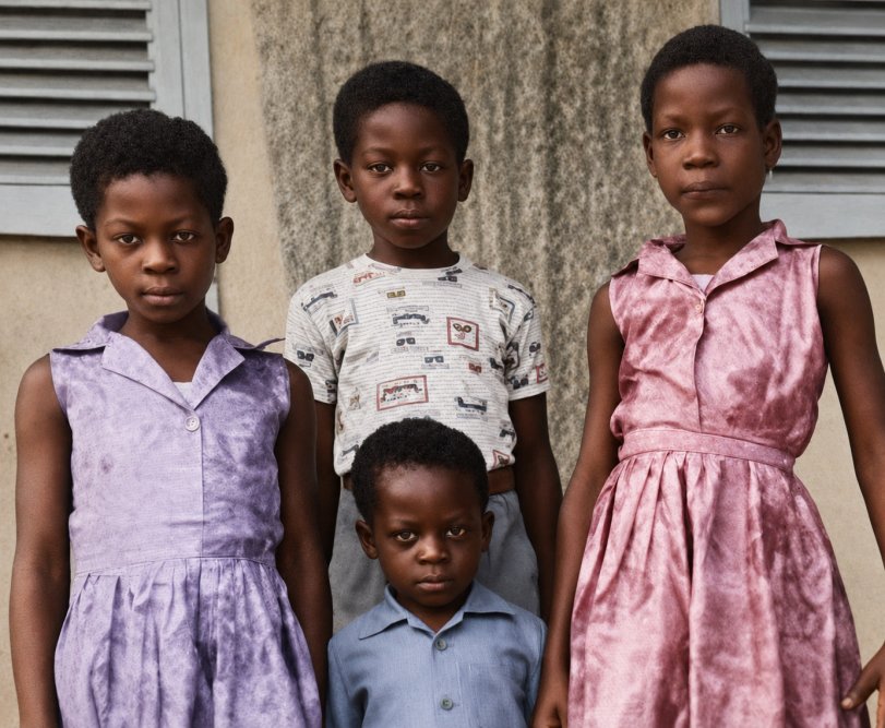 With older siblings in Chereponi, late 1960s.