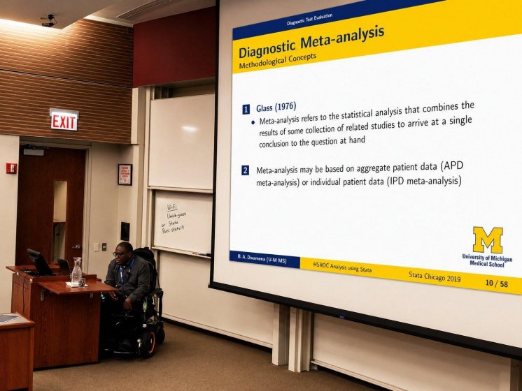 Presenting HSROC analysis at the 2019 Stata Conference.